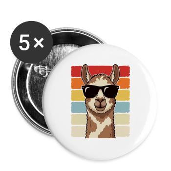 Lunettes de soleil en alpaga cool, t-shirt rétro mignon d’animaux - Lot de 5 grands badges (56 mm) - blanc - Devant
