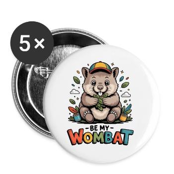 Buntes Wombat Cartoon mit Blättern - Buttons groß 56 mm (5er Pack) - Weiß - Vorne