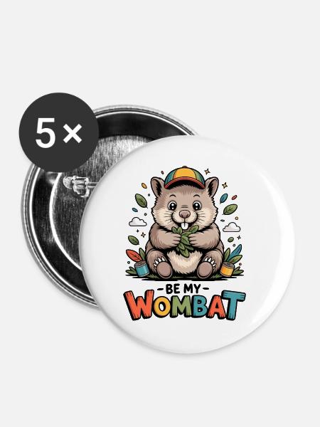 Buntes Wombat Cartoon mit Blättern - Buttons groß 56 mm (5er Pack) - Weiß