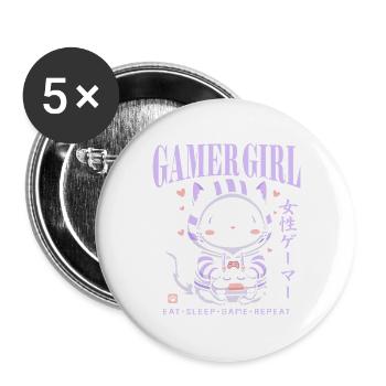 Gamer Girl Cat Kawaii Anime Gaming Cute - Buttons large 2.2''/56 mm (5-pack) - white - Front