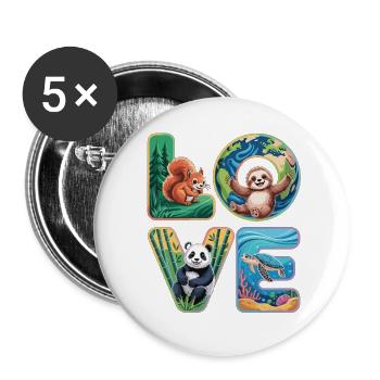 T-shirt Panda Tortue Paresseuse Écureuil - Lot de 5 grands badges (56 mm) - blanc - Devant