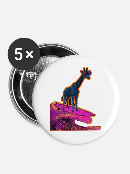 Surfer Giraffe - Buttons groß 56 mm (5er Pack) - Weiß