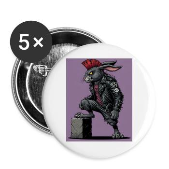 Heavy Metal Osterhase Rocker Ostern Hardcore Hase - Buttons groß 56 mm (5er Pack) - Weiß - Vorne