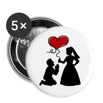 Brautpaar Ehepaar Hochzeit - Buttons groß 56 mm (5er Pack) - Weiß - Vorne