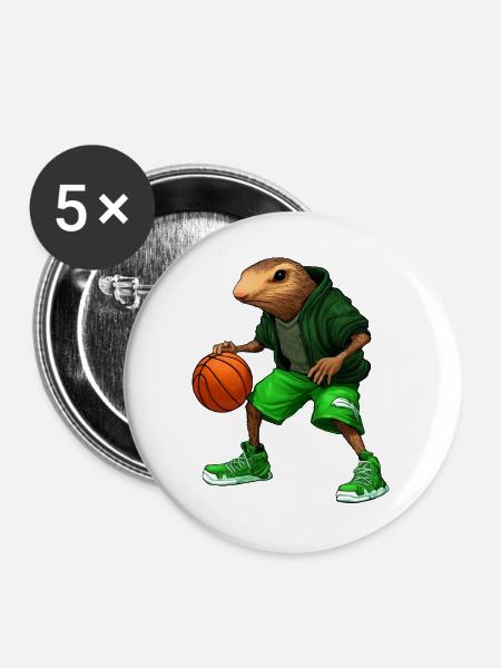 Maulwurf Basketballer - Buttons groß 56 mm (5er Pack) - Weiß