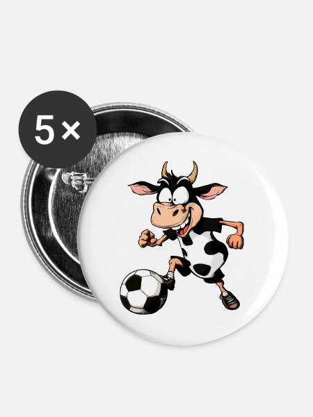 Kuh Fussballer - Buttons groß 56 mm (5er Pack) - Weiß