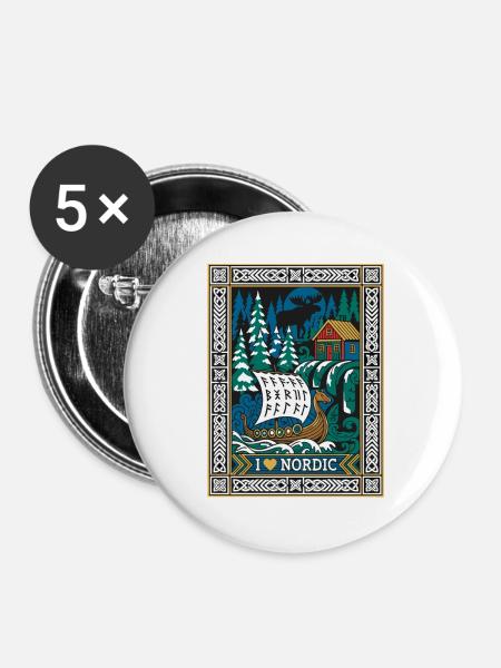 Nordic Wikingerschiff Skandinavien - Buttons groß 56 mm (5er Pack) - Weiß