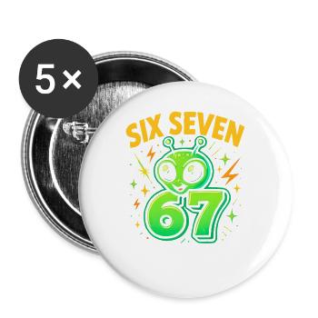 Six Seven 67 Italian Brainrot Alien Humor Lustig - Buttons groß 56 mm (5er Pack) - Weiß - Vorne