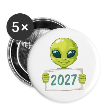 friendly green alien - Buttons large 2.2''/56 mm (5-pack) - white - Front