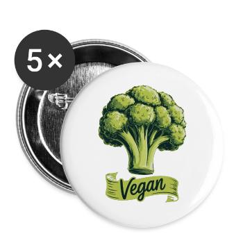 Vegan T-Shirt Brokkoli Veganer Lifestyle Ernährung - Buttons groß 56 mm (5er Pack) - Weiß - Vorne
