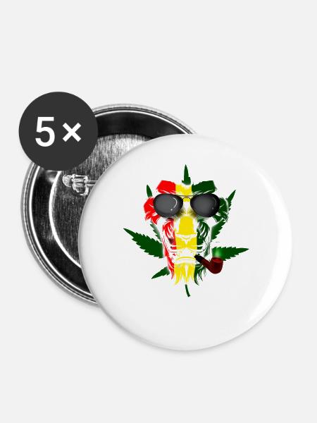 Rasta Lion Smoke Graphic - Buttons groß 56 mm (5er Pack) - Weiß