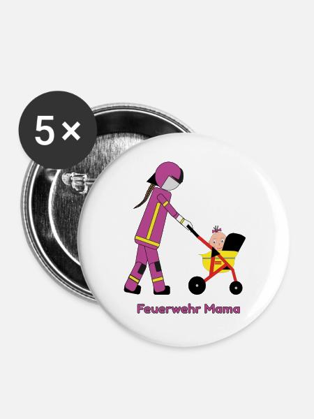 Feuerwehr Mama im Einsatz - Buttons groß 56 mm (5er Pack) - Weiß