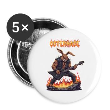 Heavy Metal Osterhase Rocker Ostern Hardcore Hase - Buttons groß 56 mm (5er Pack) - Weiß - Vorne