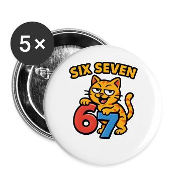 Six Seven Katze 67 Italian Brainrot Humor - Buttons groß 56 mm (5er Pack) - Weiß - Vorne