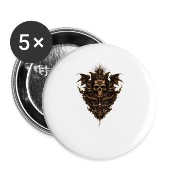 Crâne gothique avec dragons et symboles occultes - Lot de 5 grands badges (56 mm) - blanc - Devant