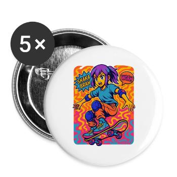 Shaka Brah Skater Pop Art - Buttons groß 56 mm (5er Pack) - Weiß - Vorne
