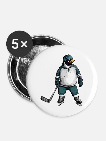 Eishockey Pinguin - Buttons groß 56 mm (5er Pack) - Weiß