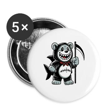 Grinning Bear with Scythe - Buttons large 2.2''/56 mm (5-pack) - white - Front