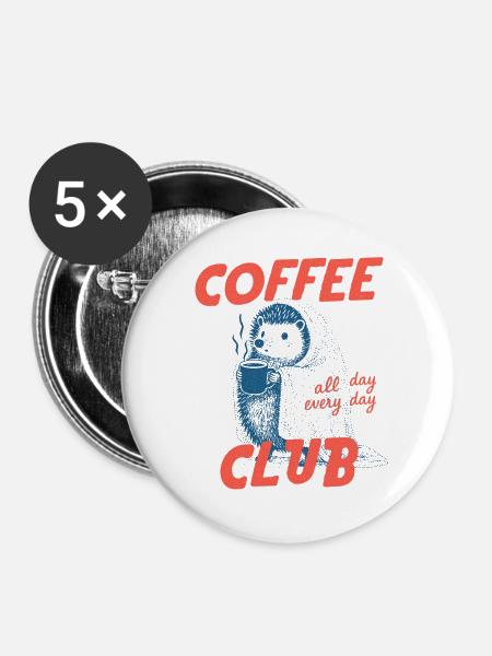 Coffee Club Igel - Buttons groß 56 mm (5er Pack) - Weiß
