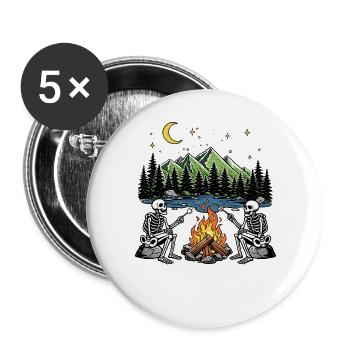 Skeleton Campfire Night Marshmallow Camping Camp - Buttons groß 56 mm (5er Pack) - Weiß - Vorne