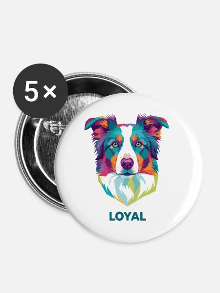 Loyal Prisma Hundeporträt - Buttons groß 56 mm (5er Pack) - Weiß