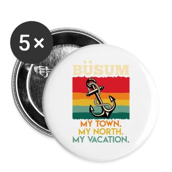 BÜSUM MEINE STADT MEIN NORDEN MEIN URLAUB Lustig - Buttons groß 56 mm (5er Pack) - Weiß - Vorne
