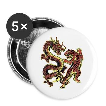 Dragon and Tiger Chinese - Buttons large 2.2''/56 mm (5-pack) - white - Front