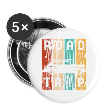 Road Trip Oldtimer-Retro-Streifen - Buttons groß 56 mm (5er Pack) - Weiß - Vorne