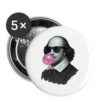 William Shakespeare mit Kaugummi und Sonnenbrille - Buttons groß 56 mm (5er Pack) - Weiß - Vorne