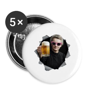 Marie Curie hält ein Bier - Buttons groß 56 mm (5er Pack) - Weiß - Vorne