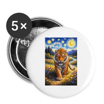 Tigre dans la Forêt de la Nuit Étoilée - Lot de 5 grands badges (56 mm) - blanc - Devant