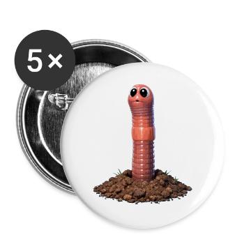 Mudworm cartoon with big eyes - Buttons large 2.2''/56 mm (5-pack) - white - Front