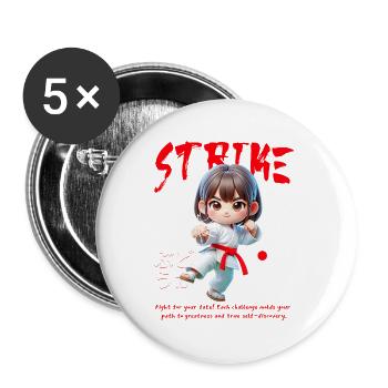 Chibi Karateheld Strike - Buttons groß 56 mm (5er Pack) - Weiß - Vorne