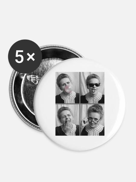 Marie Curie Fotostreifen - Buttons groß 56 mm (5er Pack) - Weiß