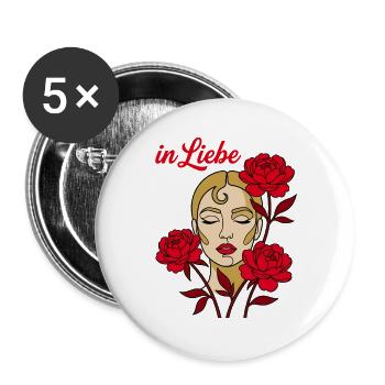 In Liebe Romantische Line Art Frau Rosen - Buttons groß 56 mm (5er Pack) - Weiß - Vorne