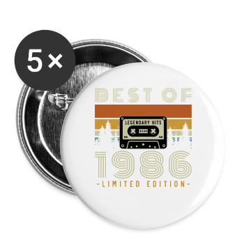 1986 Vintage Retro Geburtstagsgeschenk - Buttons groß 56 mm (5er Pack) - Weiß - Vorne