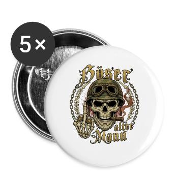 Böser alter Mann Biker Totenkopf Vintage - Buttons groß 56 mm (5er Pack) - Weiß - Vorne
