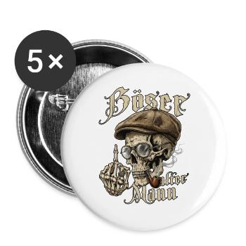 Böser alter Mann Totenkopf Schiebermütze - Buttons groß 56 mm (5er Pack) - Weiß - Vorne