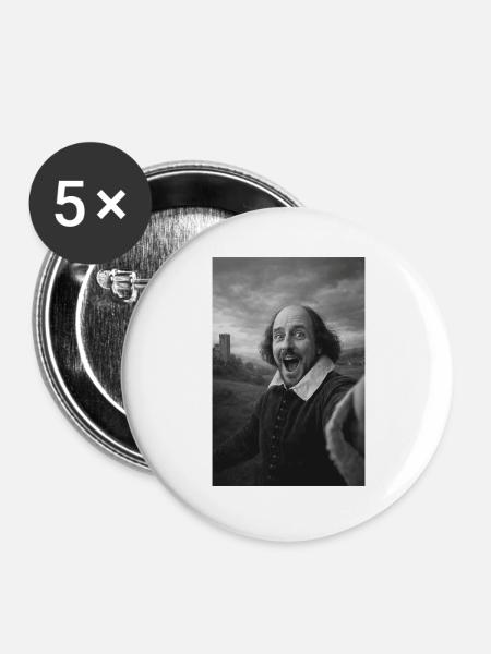 William Shakespeare Selfie - Buttons groß 56 mm (5er Pack) - Weiß