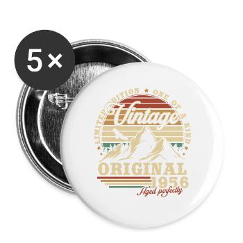 Cadeau d’anniversaire original vintage de 1956 - Lot de 5 grands badges (56 mm) - blanc - Devant