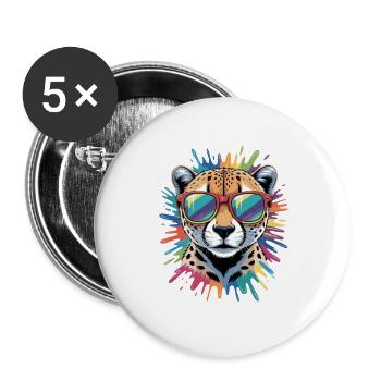 Aquarelles colorées guépards, éclaboussures Graffiti - Lot de 5 grands badges (56 mm) - blanc - Devant