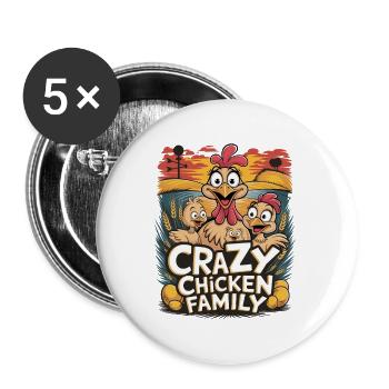 Crazy Chicken Family Funny Chickens Family Chicks - Buttons large 2.2''/56 mm (5-pack) - white - Front