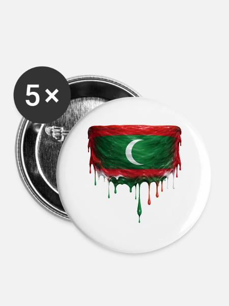 Malediven Flaggen Tropfenkunst - Buttons groß 56 mm (5er Pack) - Weiß