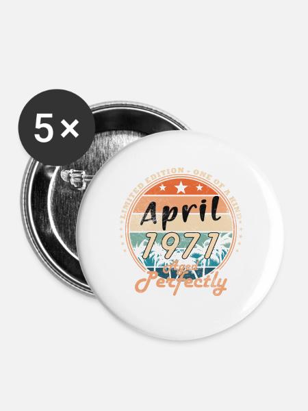 April 1971 - Buttons groß 56 mm (5er Pack) - Weiß