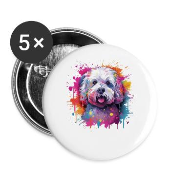 Chien coloré d’art éclaboussé Bichon Fris - Lot de 5 grands badges (56 mm) - blanc - Devant