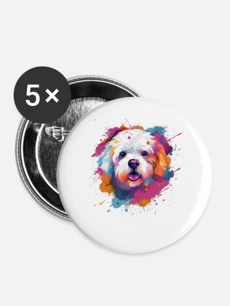 Bichon Fris Bunte Hundesplash-Kunst - Buttons groß 56 mm (5er Pack) - Weiß