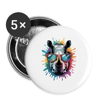 Colorful Rhino Rhino Watercolor Splash - Buttons large 2.2''/56 mm (5-pack) - white - Front