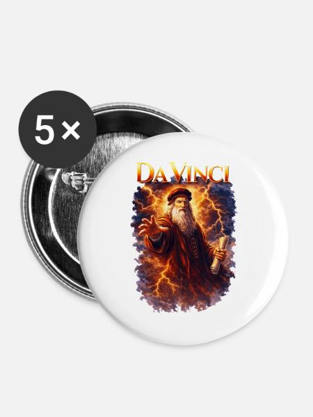 Leonardo Da Vinci Porträt - Buttons groß 56 mm (5er Pack) - Weiß