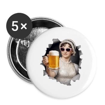 Jane Austen with beer and sunglasses - Buttons large 2.2''/56 mm (5-pack) - white - Front