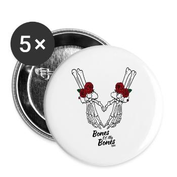 Cœur de squelette avec des roses - Lot de 5 grands badges (56 mm) - blanc - Devant